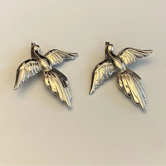 Vintage Coro Sterling Sliver Flying Pair of Doves Bird Brooch - Picture 2 of 10